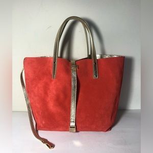 Tiffany reversible leather suede orange gold tote bag